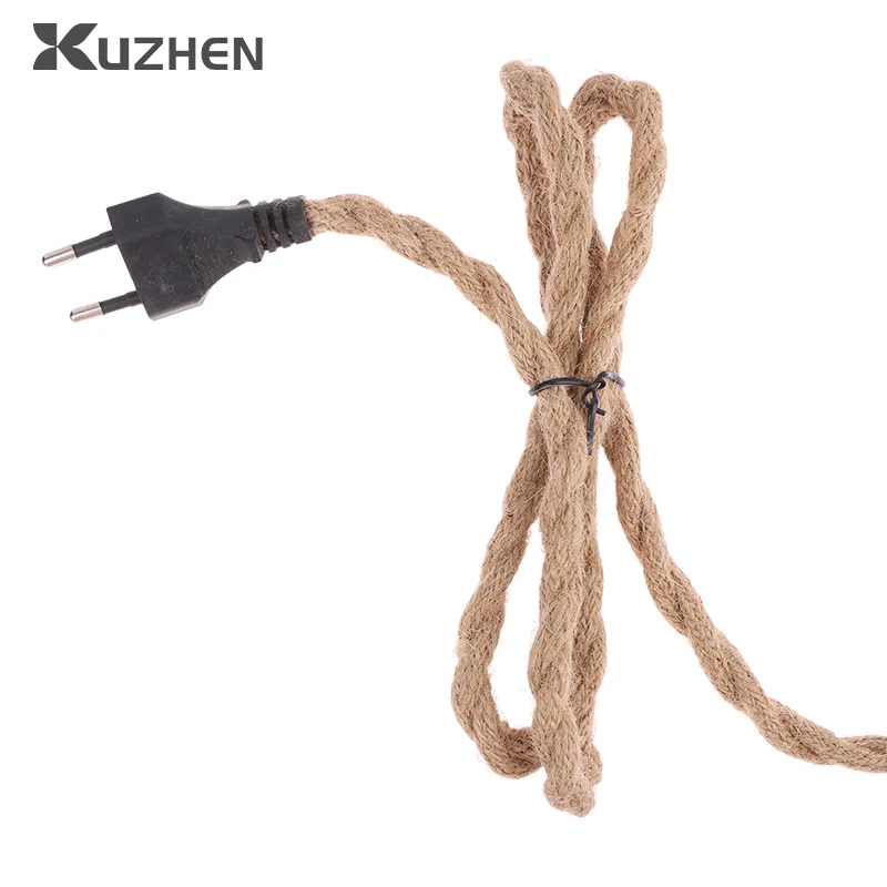 EU Plug Twisted Hemp Rope Power Cord Retro E27 Lamp Base Socket Cable 1.8 Meters Twine Switch Wire For Wall Lamp Decor