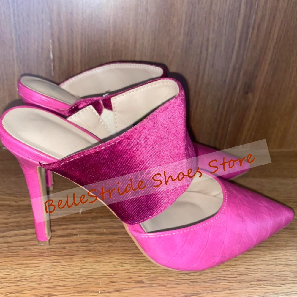 

Rose Red Pointed Toe Matte Leather Slippers Fashion Women Shoes Thin High Heels Party Banquet Dating 2025 Zapatos Para Mujere