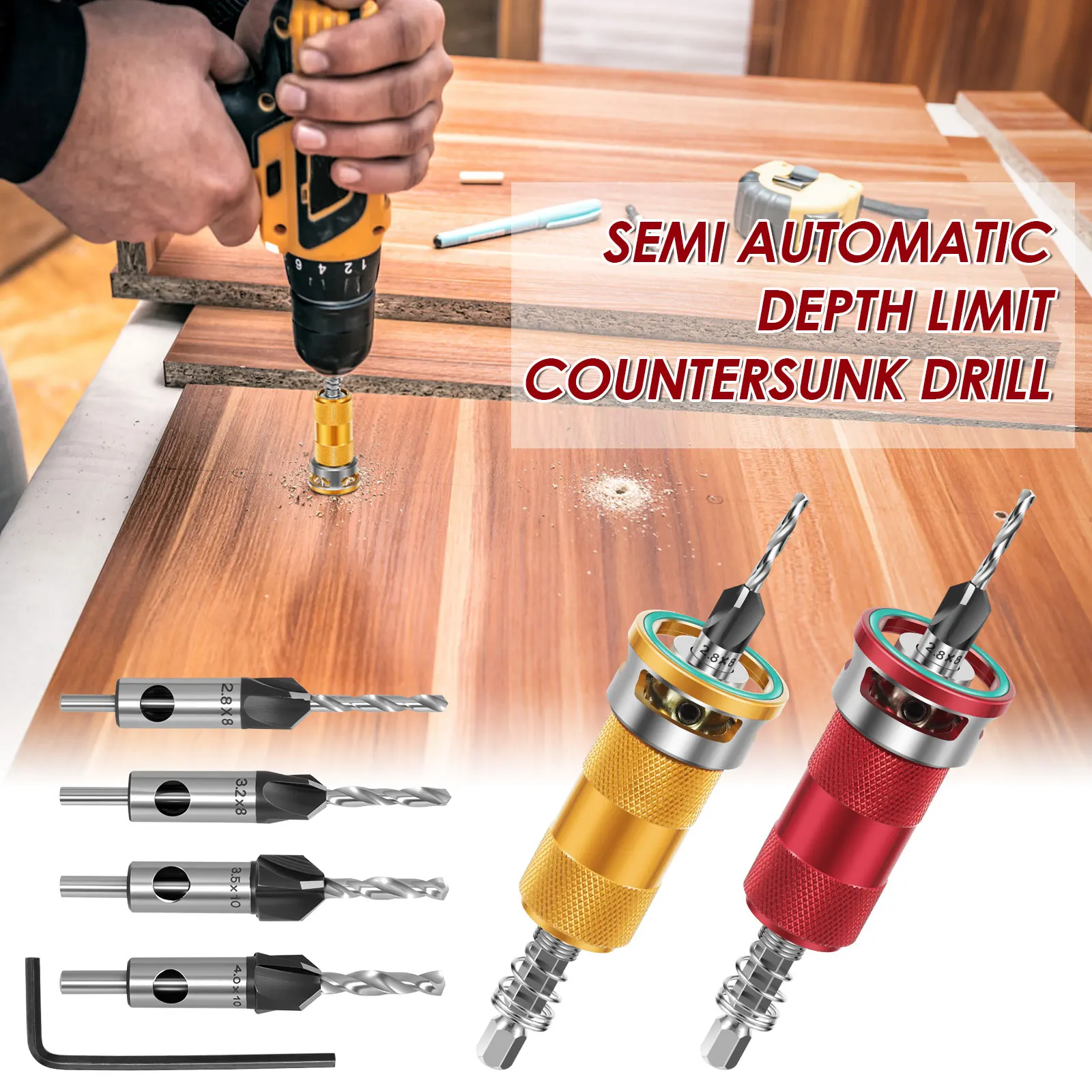 

5 шт., деревообрабатывающий предел, четырехгранная зенковка, легированная головка, дрель с конусными отверстиями, регулируемая глубина, ступенчатая дрель, скрытая винтовая зенковка