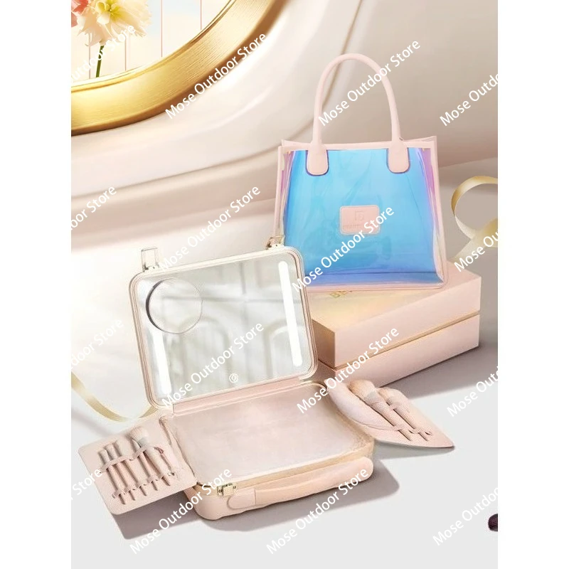 

Makeup Mirror with LED Light Storage Box 5 Lighting USB Travel Dressing Table