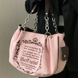 Small Design Retro Art Gothic Letter Large Bag Embroidery Large Capacity Chain One Shoulder Handheld Tote Bag