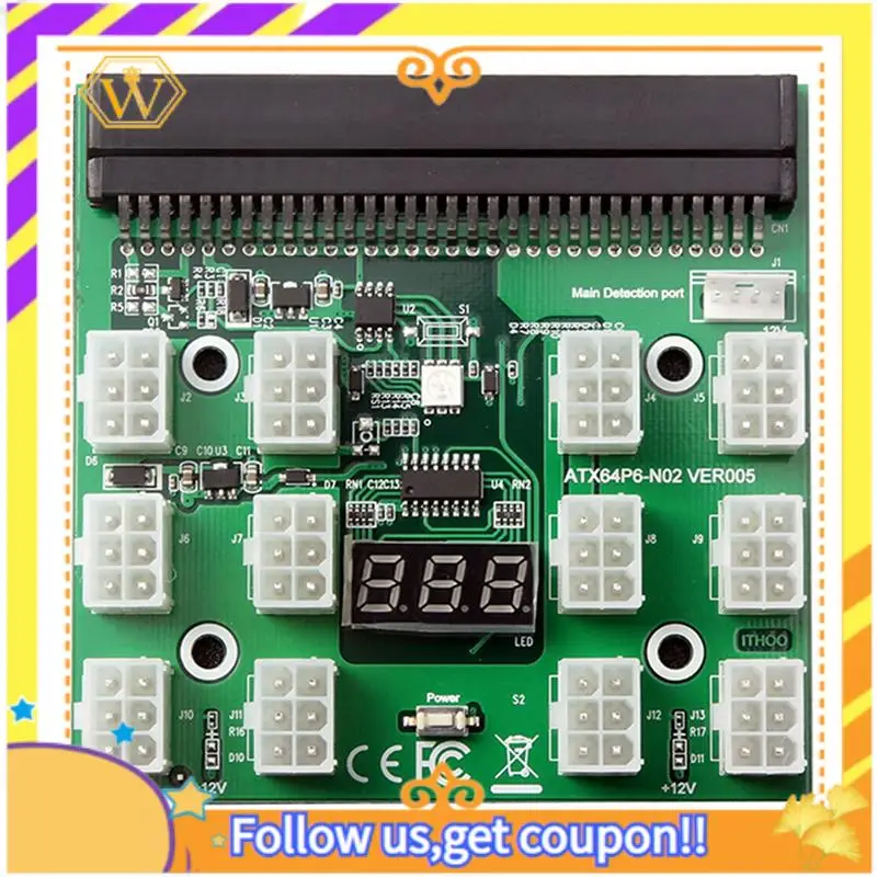Latest-2X Breakout Board 12 Port 6Pin LED Display 12V Power Supply Server Adapter For HP 1200W 750W PSU GPU Miner Mining BTC