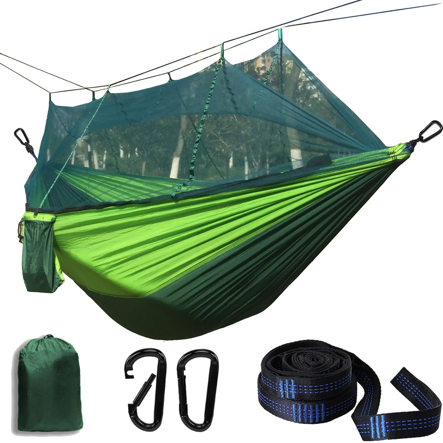 Outdoor Nylon Parachute Mosquito Net Hammock Outdoor Camping Pole Hammock swing Anti-rollover Nylon Rocking Chair 260x140cm