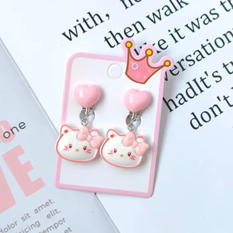 Sanrio Hello Kitty Cartoon Cute Sweet Girl Ear Clip Creative Exquisite Pendant Earrings Jewelry Gift