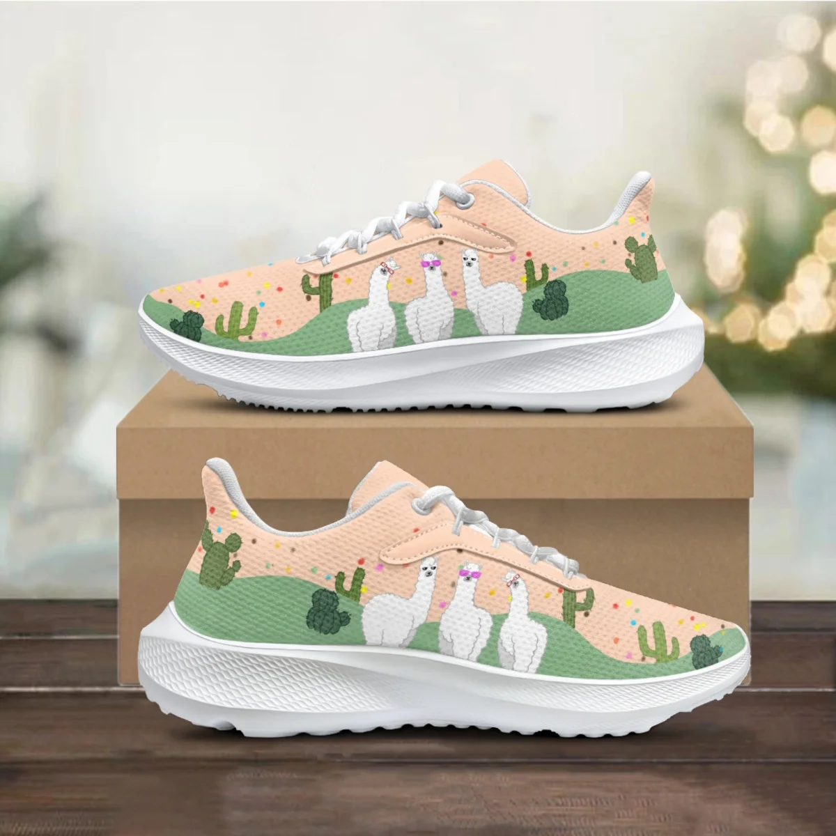 Cartoon Alpaca Cactus Designer Ladies Casual Shoes Lightweight Non-slip Breathable Outdoor Sports Shoes Print On Demand Sneakers