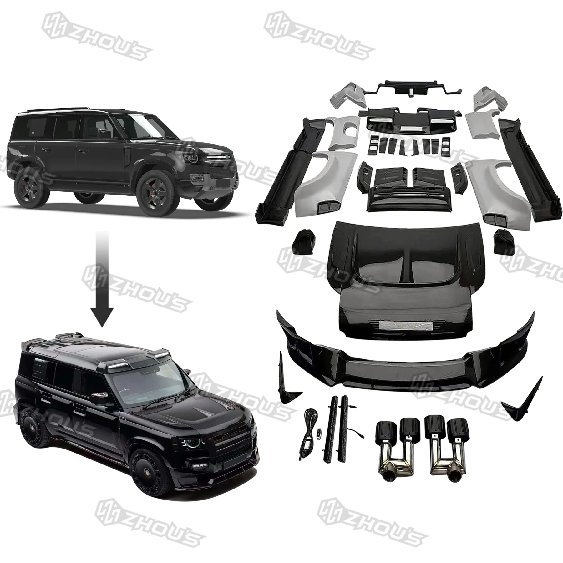 Car Conversion Accessories Auto Body System Facelift Carbon Fiber Car Body Kit for Land Rover New Defender 90 110 Bodykit