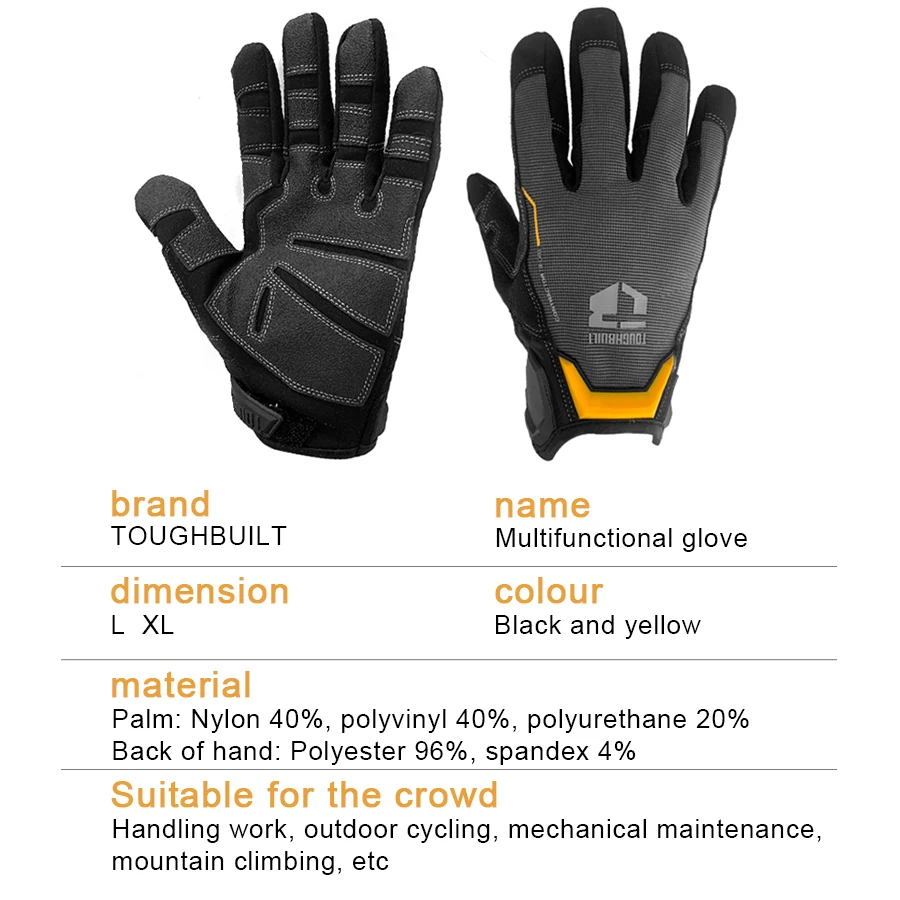 TOUGHBUILT TB-G03-L / TB-G03-XL  Anti-slip Gloves Microfiber Abrasion Resistant Work Gloves Hand Protection Power Tool Accessory