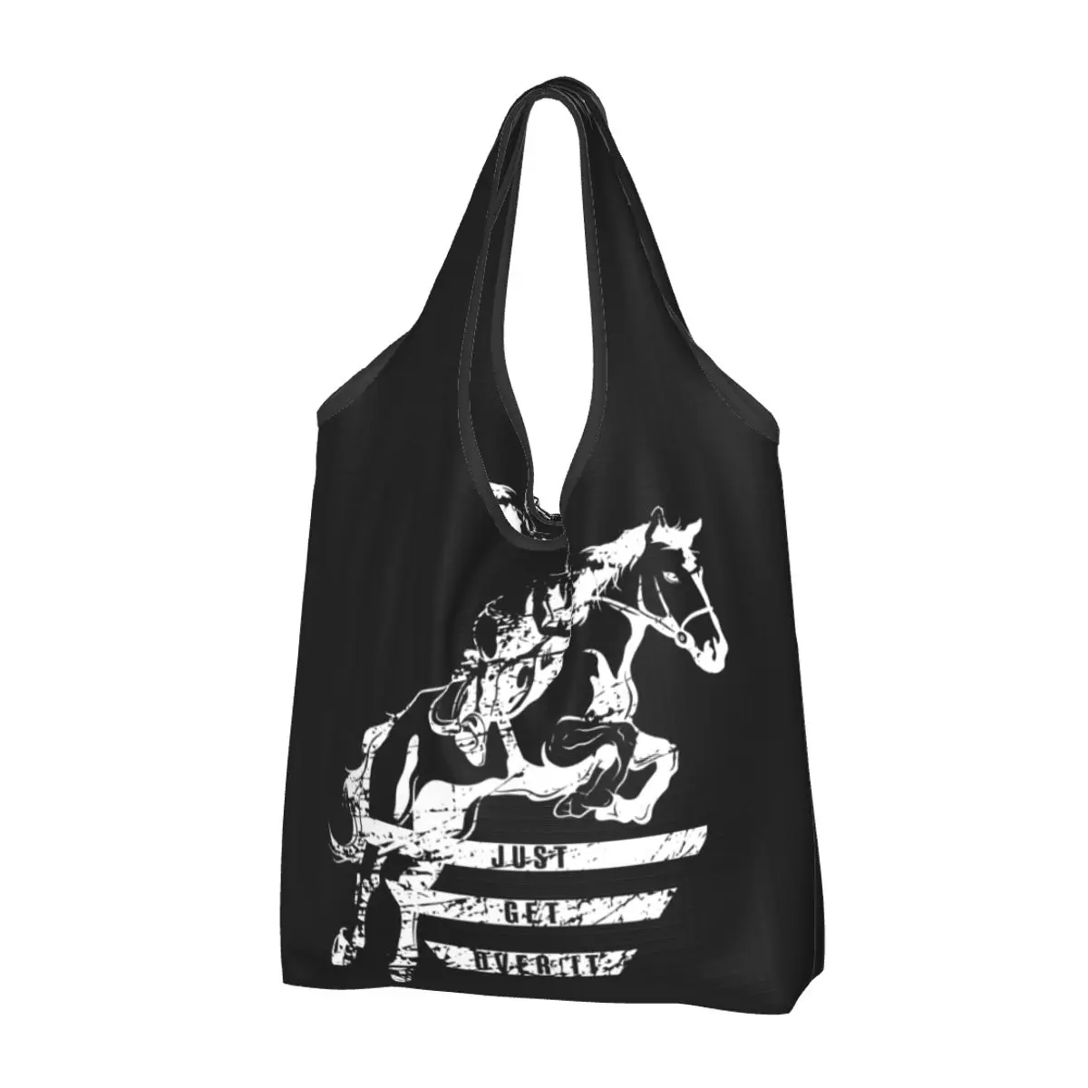 

Cute Show Jumping Horse Shopping Tote Bag Portable Equestrian Sports Groceries Shopper Shoulder Bag