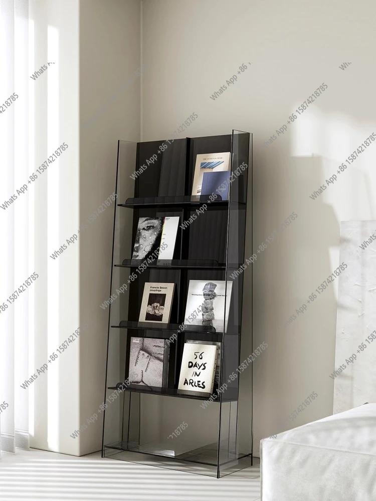Acrylic magazine rack Floor-to-ceiling light luxury storage Living room display rack Simple newspaper reading storage CD rack