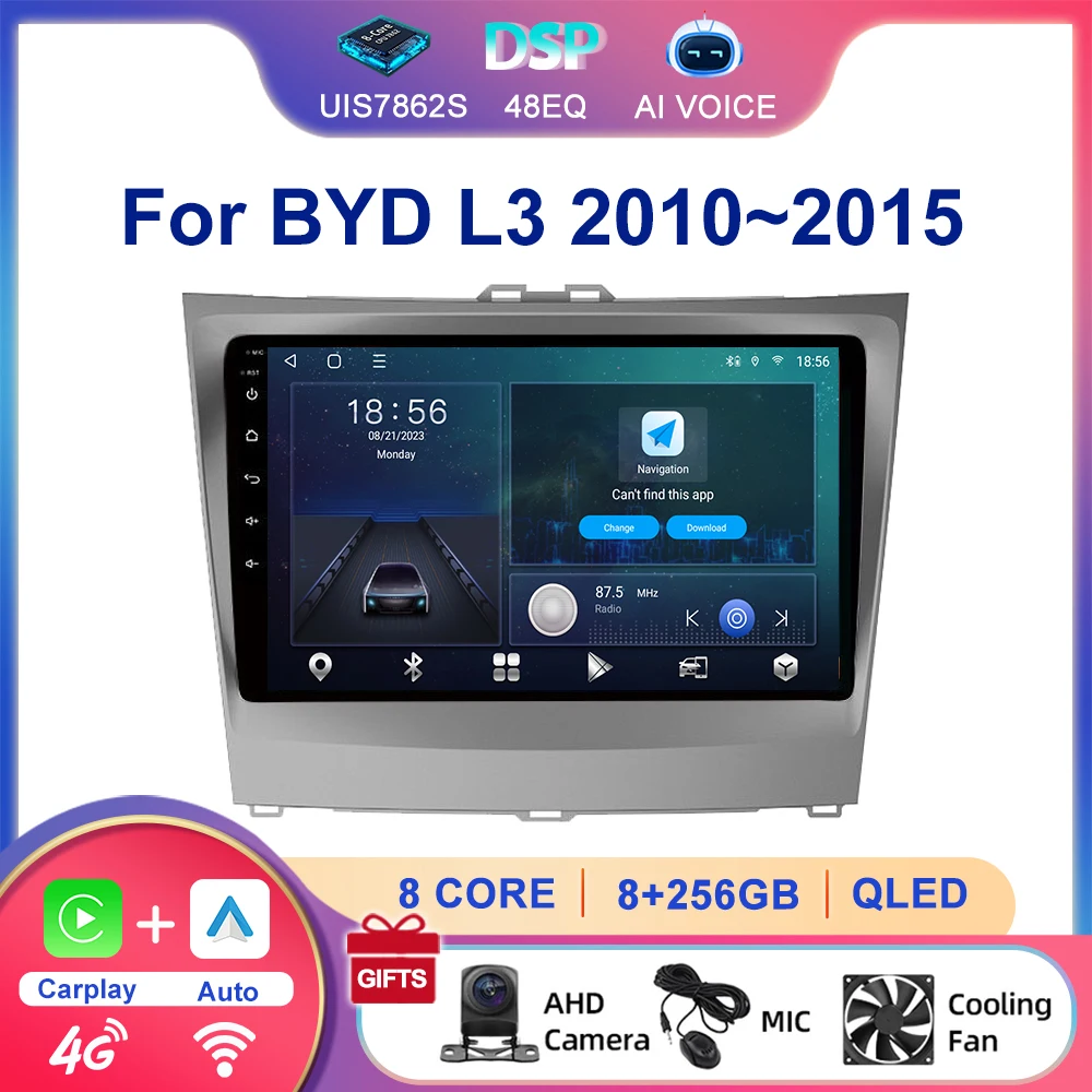 Android 13 Car Multimedia Radio Qled Touch Screen GPS Navigation Video DVD Player with BT WiFi 4G DSP for BYD L3 2010-2015