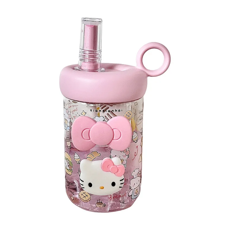 Hello Kitty Summer Girls' Plastic Cup  Cute, Stylish Straw Cup  Large-Capacity, Food-Grade, Portable Student Sports Water Bottle view 5