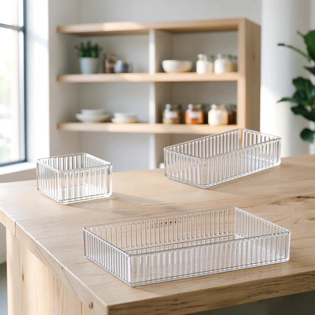 Transparent Desk Drawer Organizers Set Plastic Bathroom Storage Makeup Organizer Clear Storage Box Bins