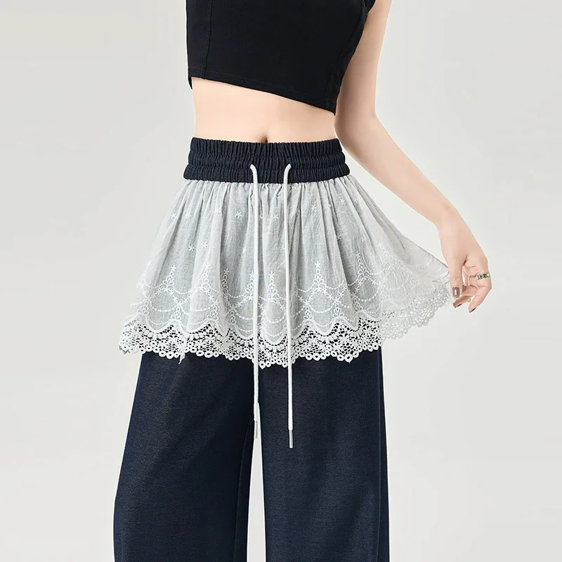 Fashion Exquisite White Lace Embroidery Stacked Lace Fart Curtain French A- Line Short Layered Skirt Bottom Skirt Elastic Waist