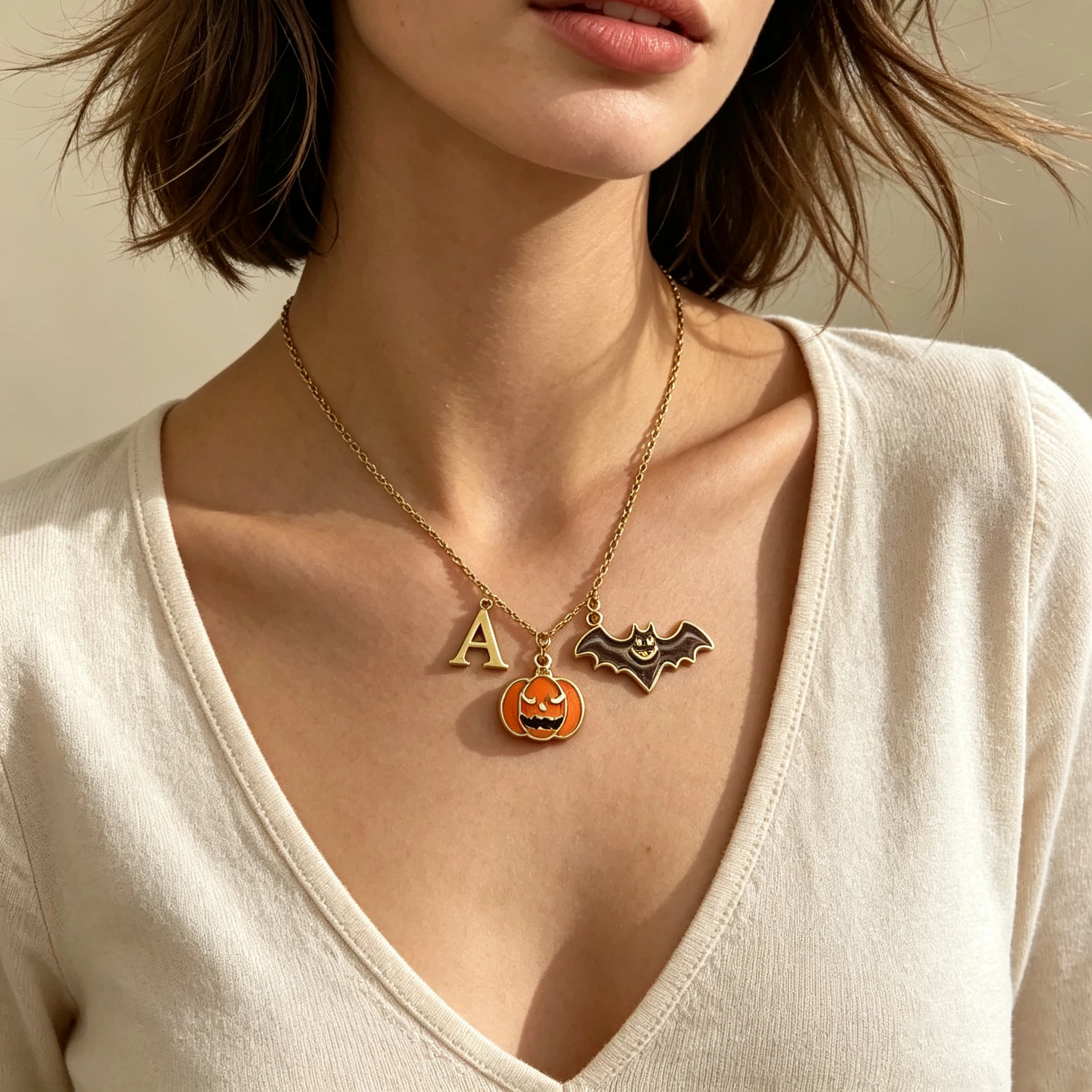 Custom Halloween Necklace Personalized Initial Choker Pumpkin Bat Bespoke Necklaces For Women Spooky Stainless Steel Jewelry