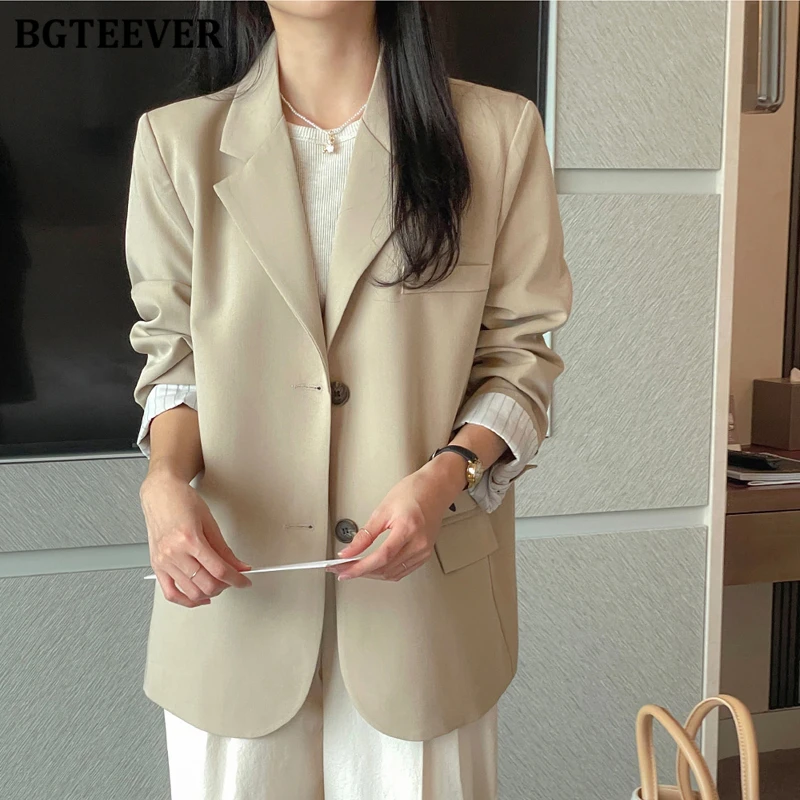 BGTEEVER 여성용 캐주얼 루즈 블레이저 코트 봄 가을 긴 소매 포켓 여성용 정장 재킷