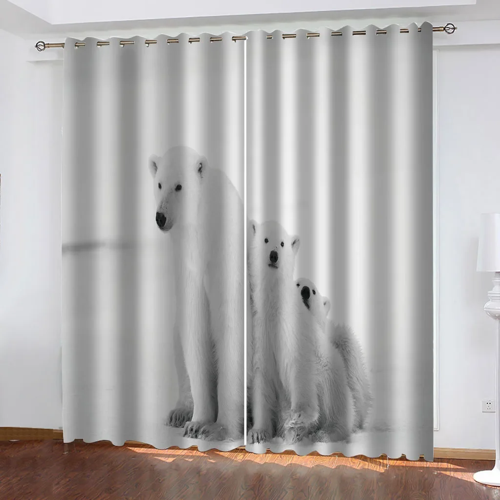 

HUANZHUANG kids curtains Arctic Animal Bear Print Pattern Eyelet Blackout Thermal Insulated & Room Darkening Window Drapes
