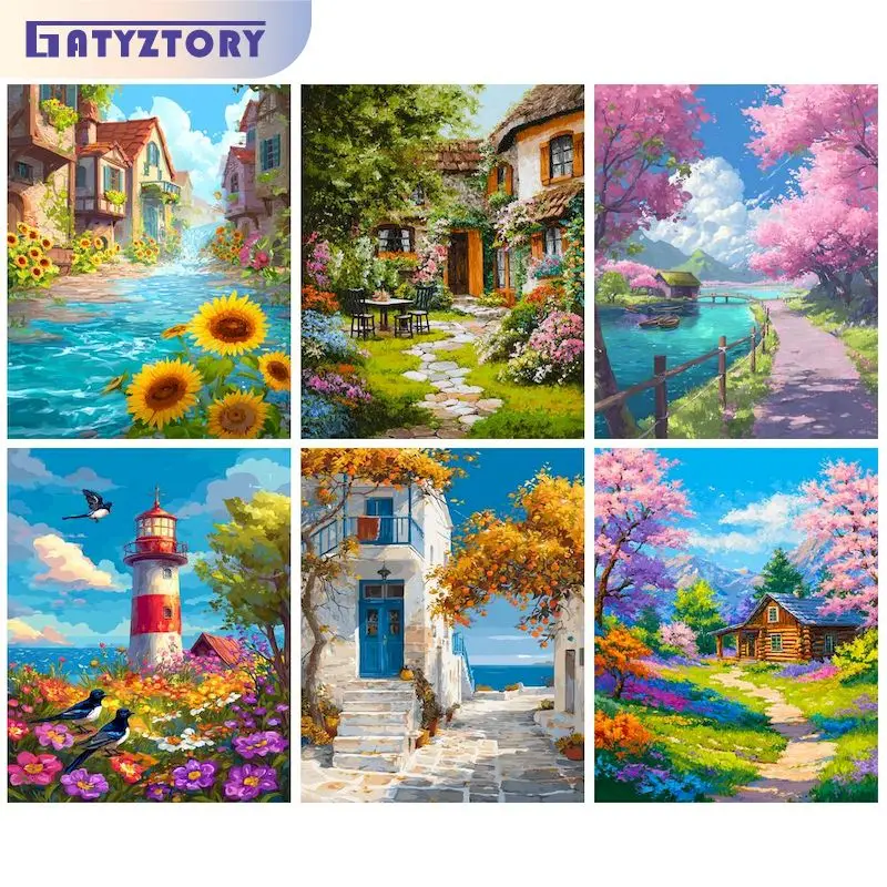 GATYZTORY Oil Painting By Numbers Scenery Hand Painted Paintings Town Drawing On Canvas Picture By Number Gift Home Decoration