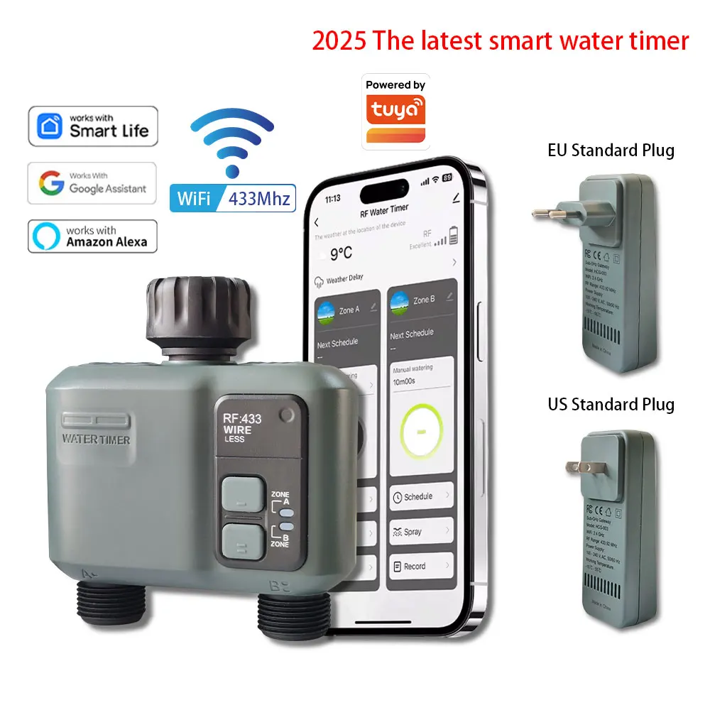 Programmable Digital Hose Watering Timer Automatic garden irrigation 2 Outlet Battery Powere Built-in Rain Delay Water-Resistant