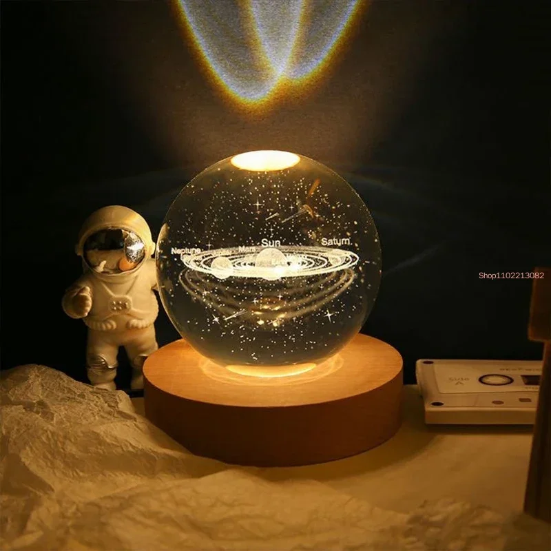 Crystal Ball Planetary Galaxy Night Light Astronaut Warm/RGB Bedside Lamp USB Power Kid Gift Night Lamp Room Decor