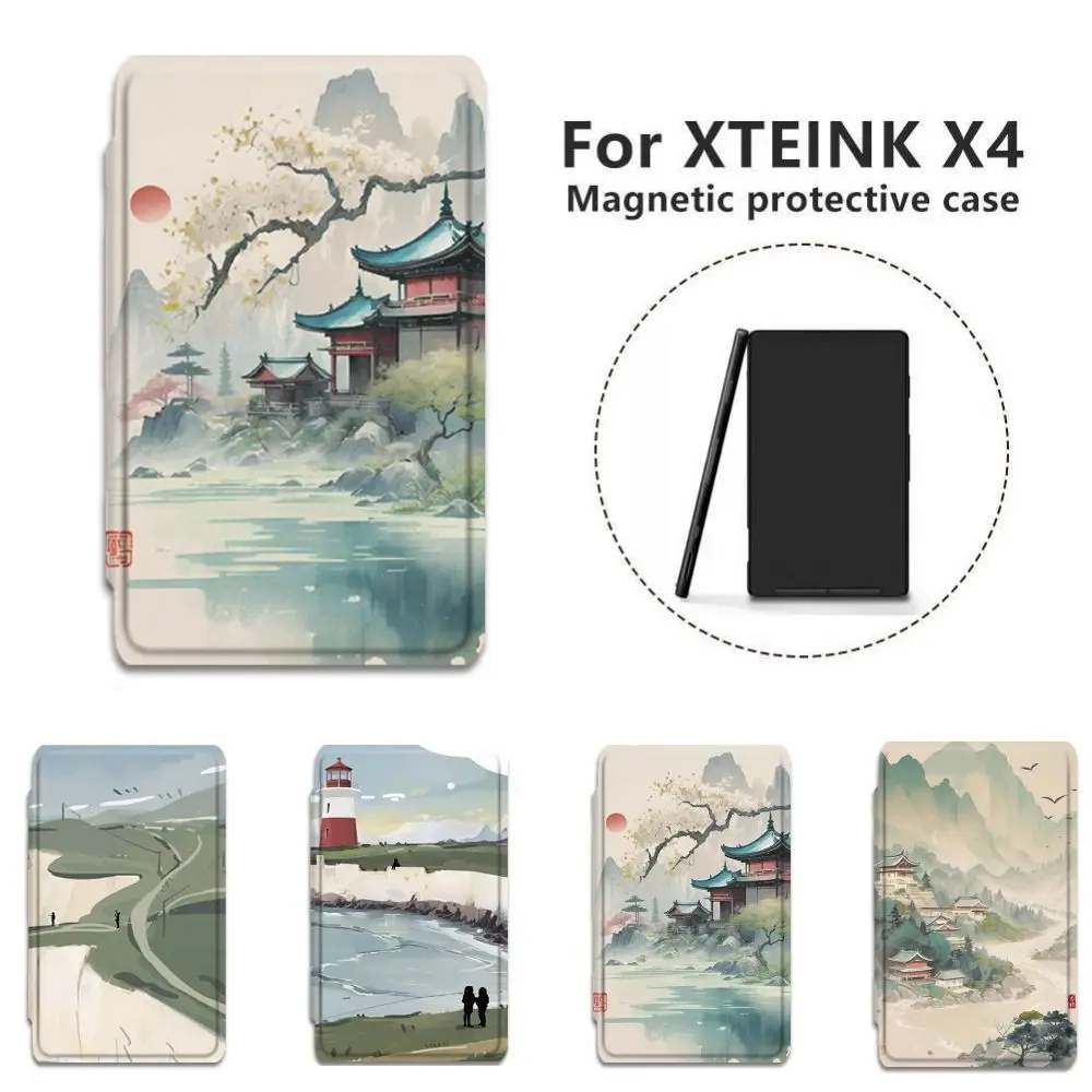Vintage Chinese Style Magnetic Case Anti-fall Anti Scratch Protective Cover Shockproof Retro Folio Shell for XTEINK X4/X3