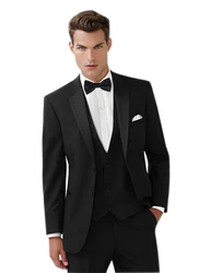 Black Men Business Suit Notch Lapel Groom Groomsman Tuxedos Prom Wedding Party Formal 3 Piece Set Jacket Vest Pants