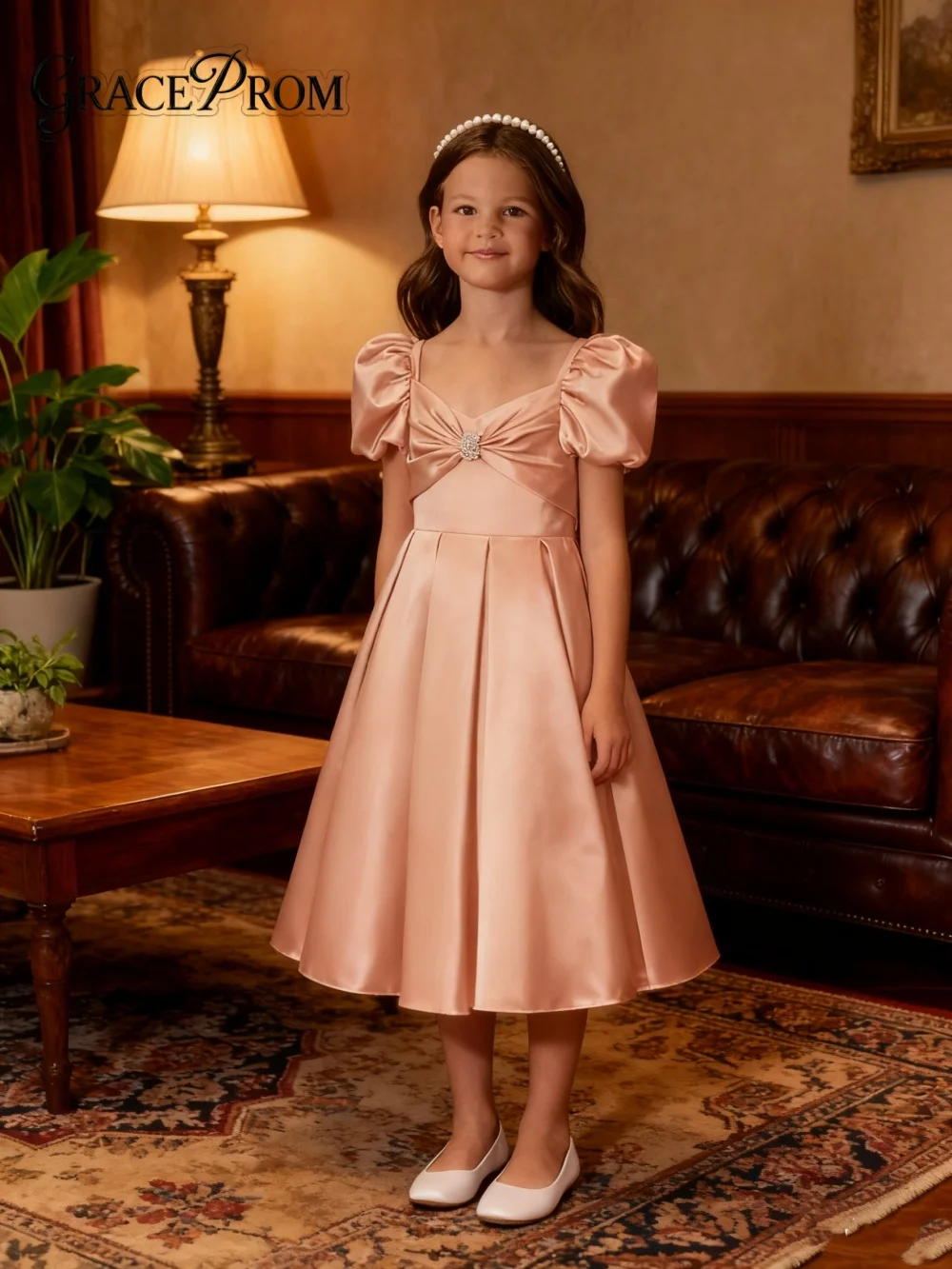 

Classic Short-Sleeved Girl Dress Girl Stage Show Dress Girl Princess Dress 2026 Formal Pink A-Line Floor-Length Party Gown