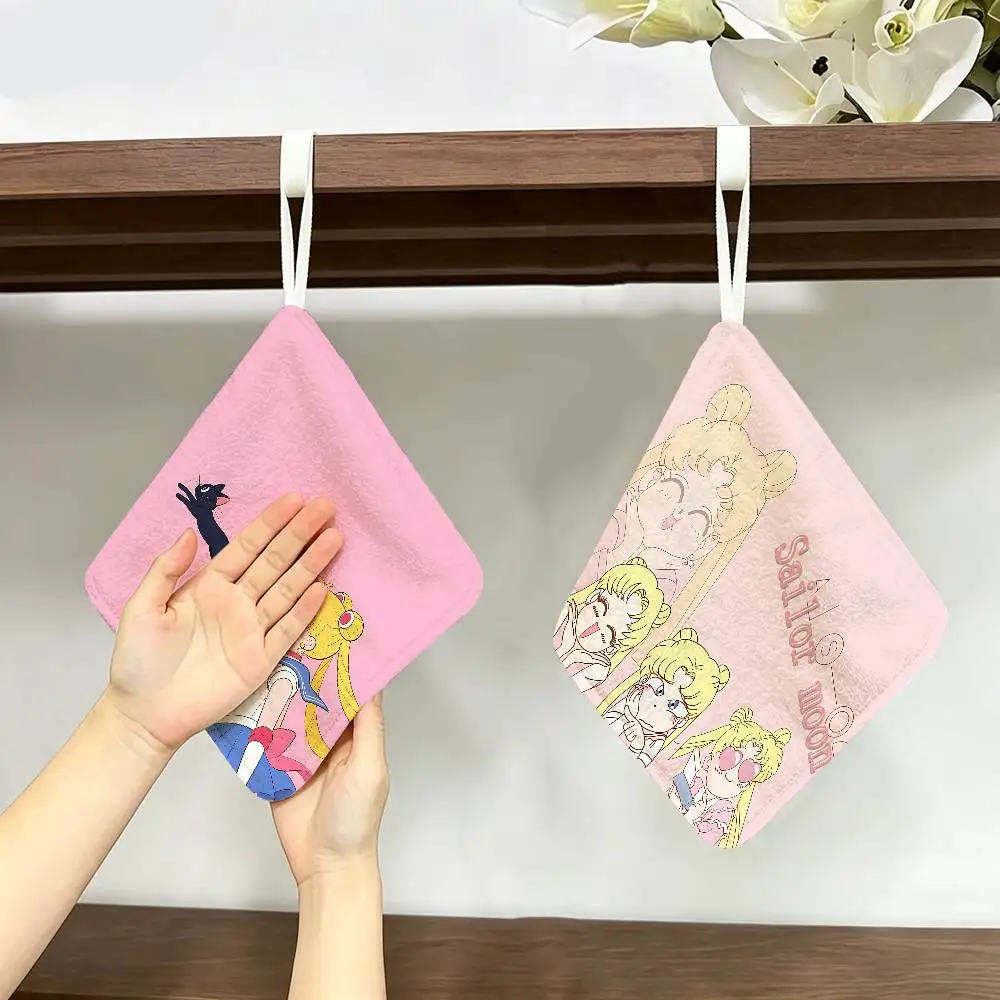 ANIME S-SAILOR-MOON Polyester Cotton Hand Wiping Towel, Hanging Design, Durable for Household Restaurant Toilet Use