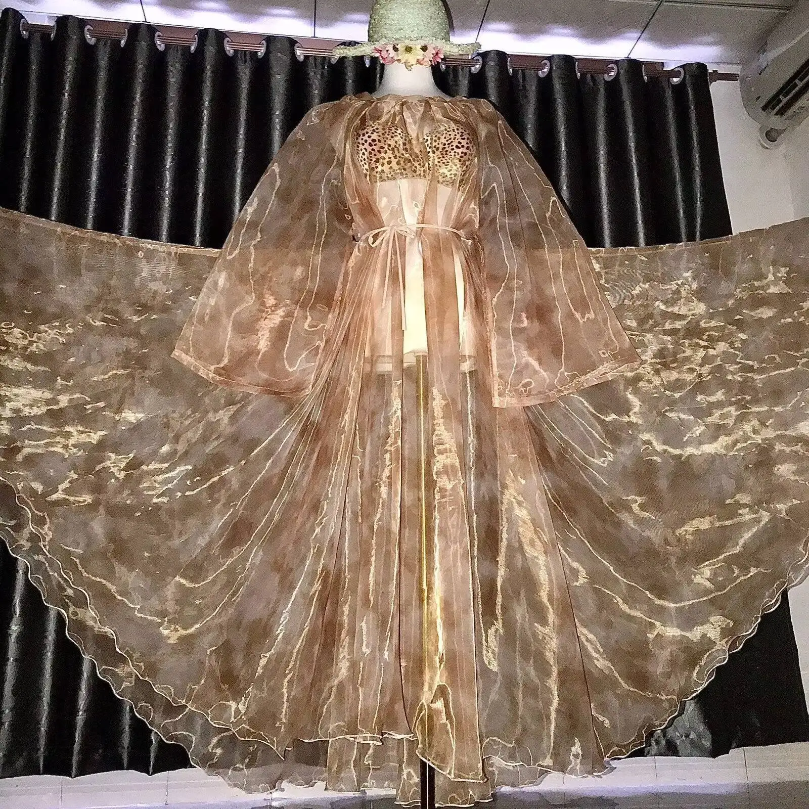 

Length1.35-1.4m Glossy Liquid Water Gauze Organza Long Maxi Dress See Through Elegant Dresses