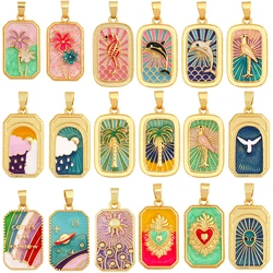 Geometry Enamel Tarot Cards Heart Flower Dolphin Charm Pendant,Real 18K Gold Plated Bracelets Necklaces Jewelry Supplies S11