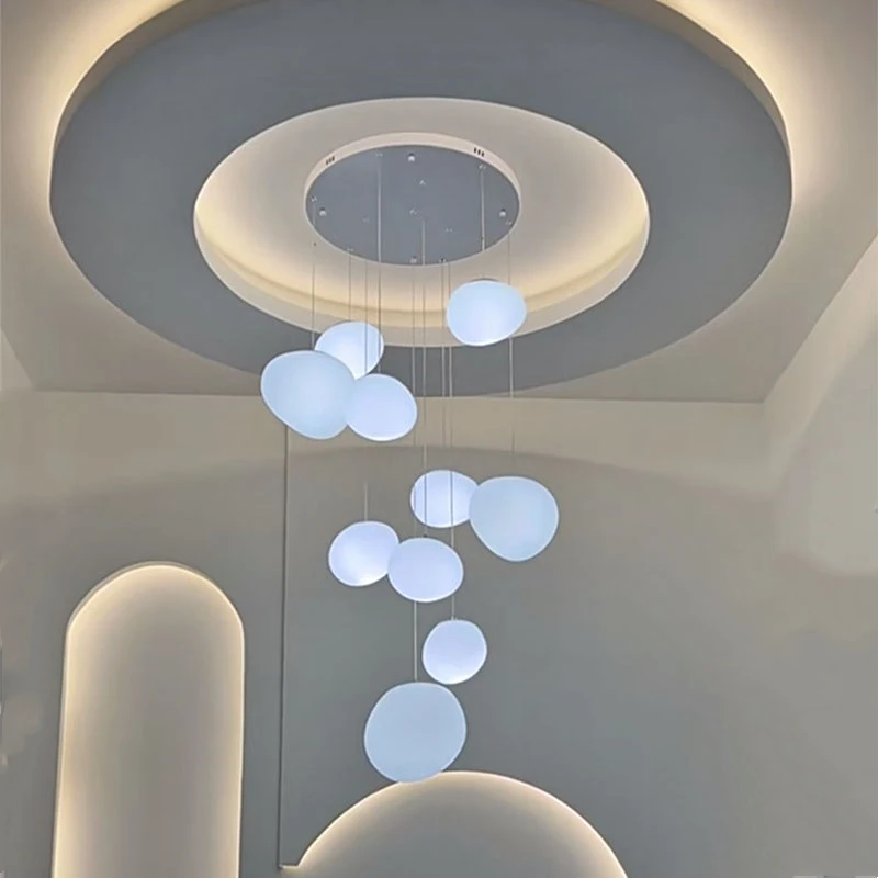 Cream wind creative pebble chandelier loft empty villa living room small duplex staircase dining room long chandelier