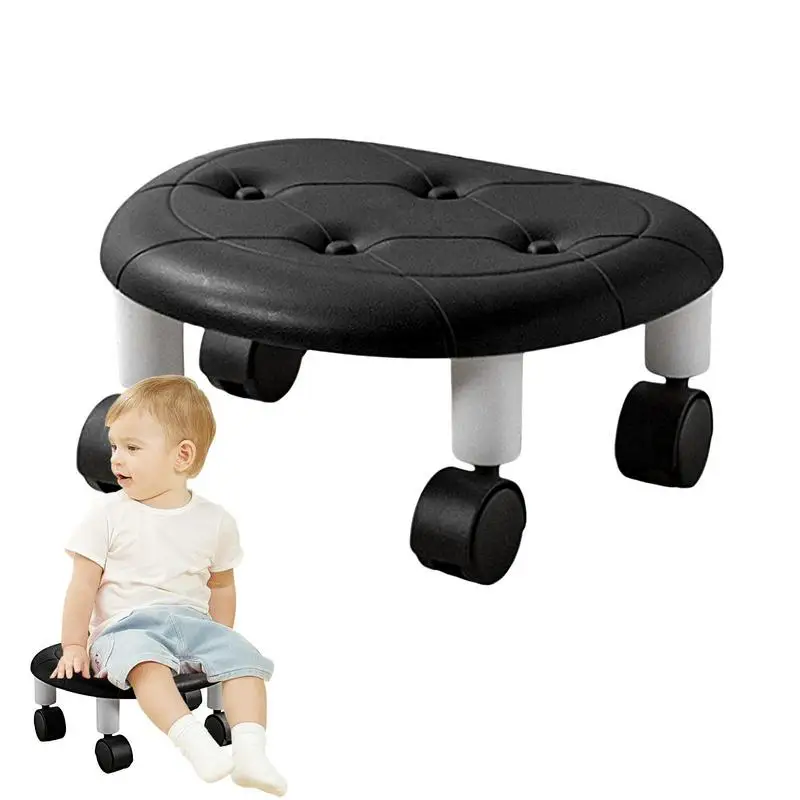 Low Rolling Stool Portable Pulley Wheel Round Stool Pedicure Chair Patio Low Stools 360Degree Rotating Accessory Ground for Home