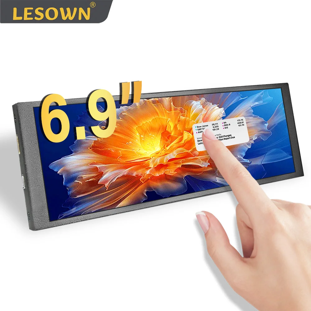 

Портативный мини-монитор LESOWN 6.9, 7.9, 8.8, 11.3 дюйма, 480x1280, узкий прямоугольный дисплей, Plug & Play, сенсорная панель для ПК