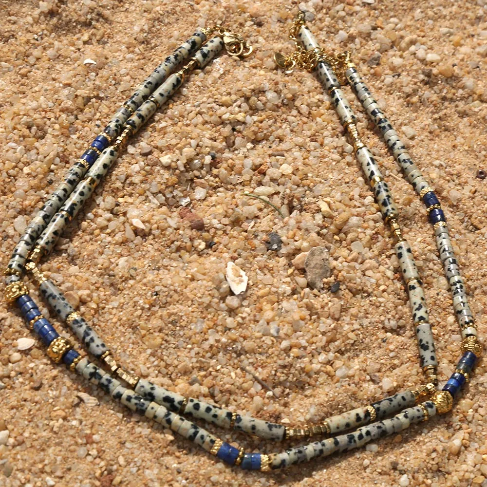 Natural stone spot Bead Necklace with Titanium Steel Accessories European And American Popular Personality Energy Jewelry
