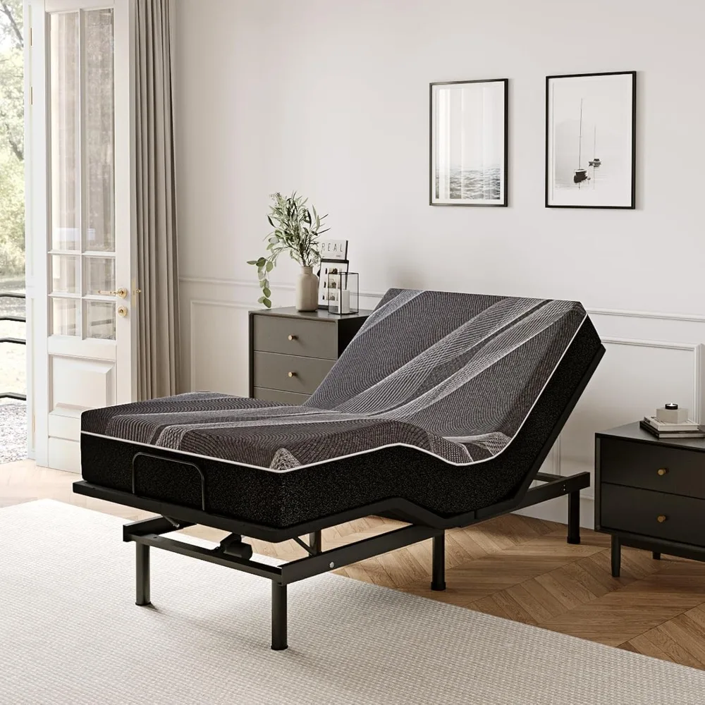 

Adjustable Bed Base Frame w/ Wireless Remote + 12 Inch Gel Memory Foam Mattress Bed in a Box,Head and Foot Incline, Zero Gravity
