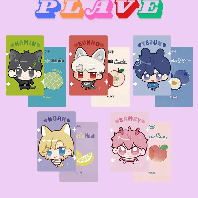 

Kpop PLAVE Photocards 5pcs/Set Cartoon Cute Double Sides Printing Coated LOMO Card EUNHO BAMBY NOAH YEJUN Fans Collection Gift