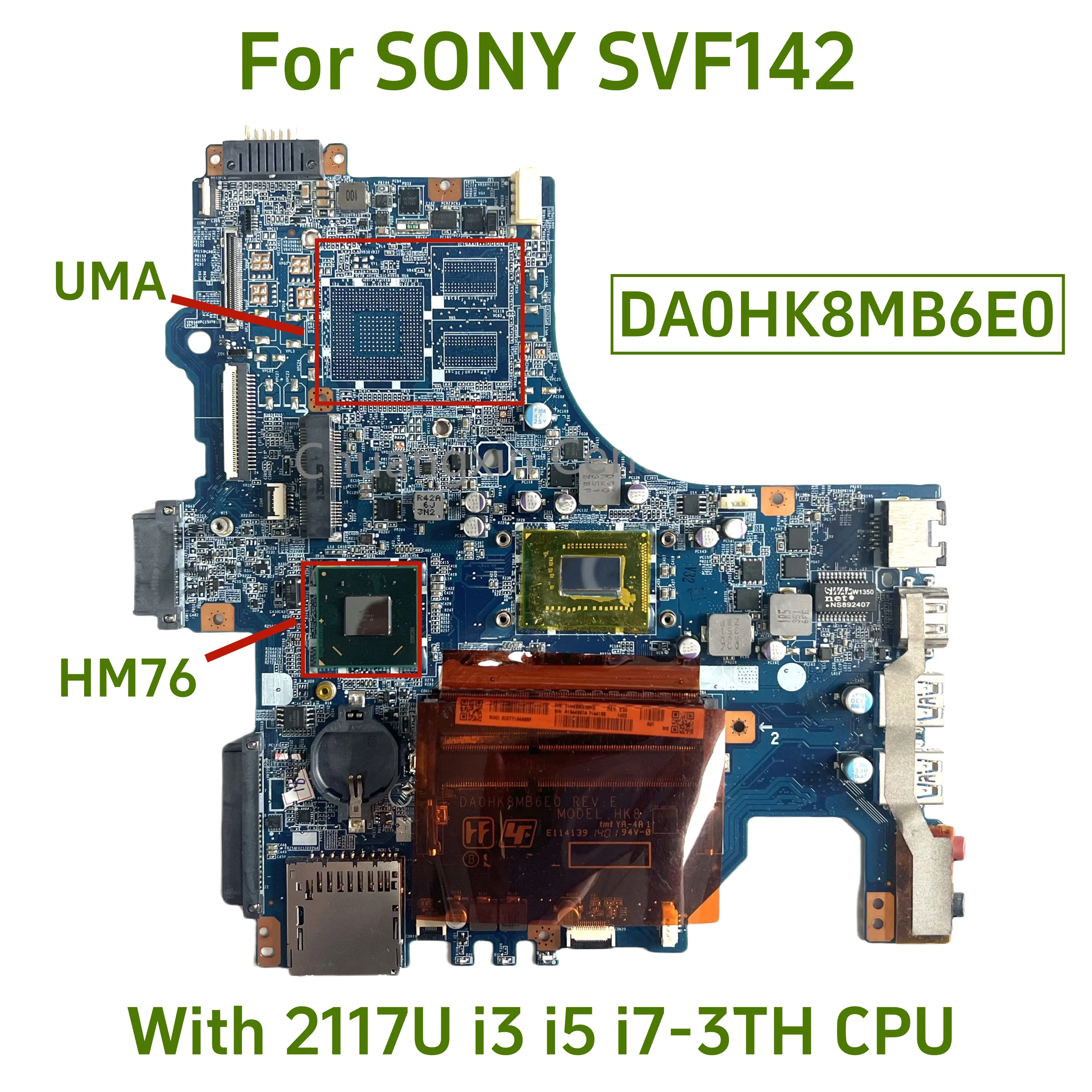 Suitable for SONY SVF142 SVF142C29U laptop motherboard DA0HK8MB6E0 with  I3 I5 I7-3TH CPU HM76 100% Tested Fully Work