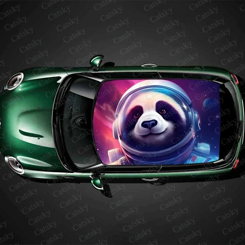 Panda in Outer Space Car Roof Sticker Wrap Racing SUV Accessories Packaging Painted PVC Custom Car Graphic Decal