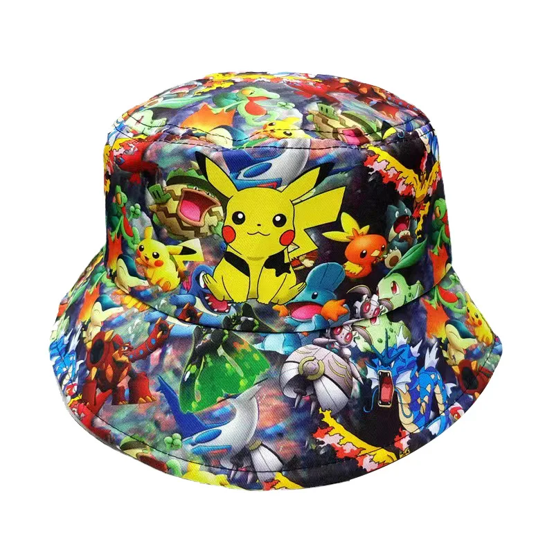 Pikachu Printed Fisherman Hat Japanese Anime Pokemon Charizard Gengar Pot Cute Cartoon Sunshade Bucket Cap