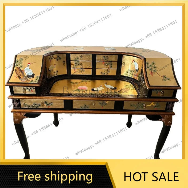 ZJ. Gold leaf pine crane longevity desk for CEOs, secretary cabinet, storage cabinet
