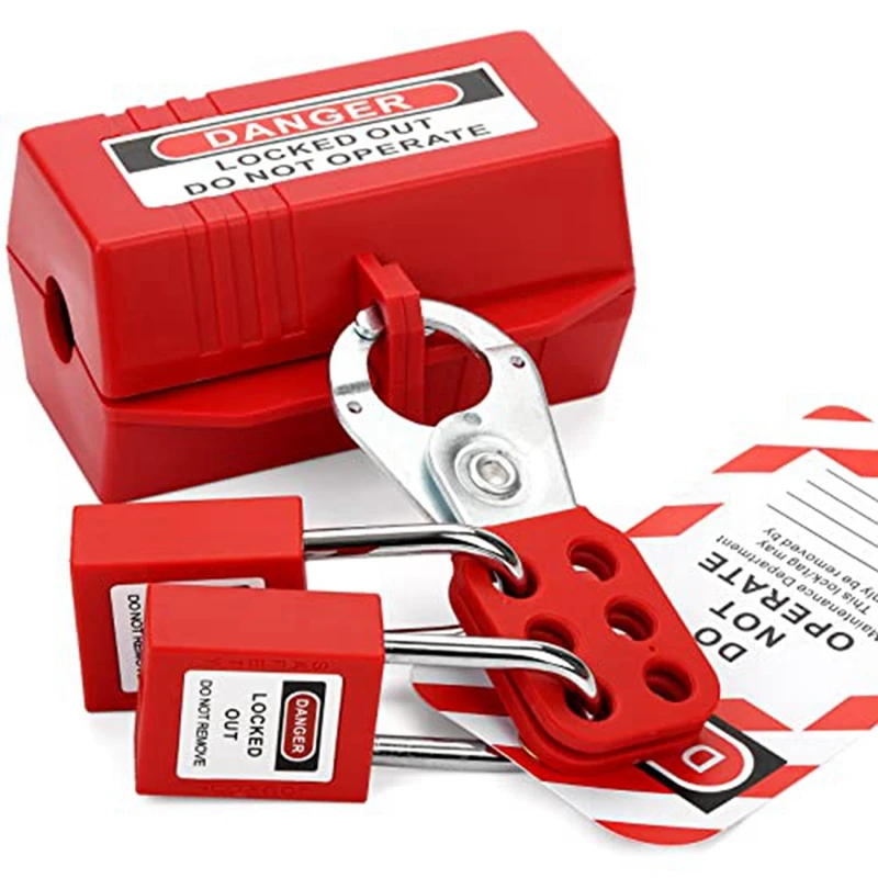 Electrical Lockout Tag Kit Strap, Carrying Case Set Clamp And Universal Multi-Pole Circuit Breaker Lockout