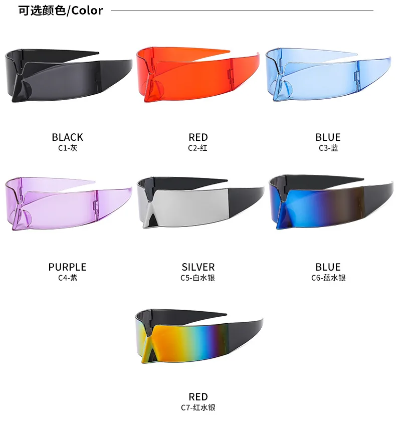 نظارات شمسية رياضية Y2k كبيرة الحجم بدون إطار لمهرجان الروك أداء قطعة واحدة قناع سايبر بانك نظارات شمسية U400