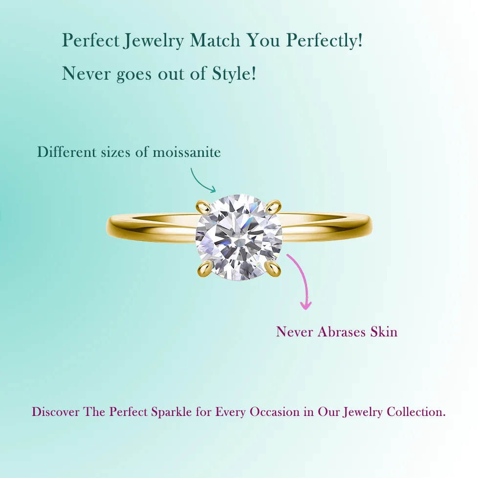 1-3 Carat Moissanite 4-Prong Solitaire Ring - S925 Sterling Silver Gold-Plated, Perfect for Engagement or Anniversary