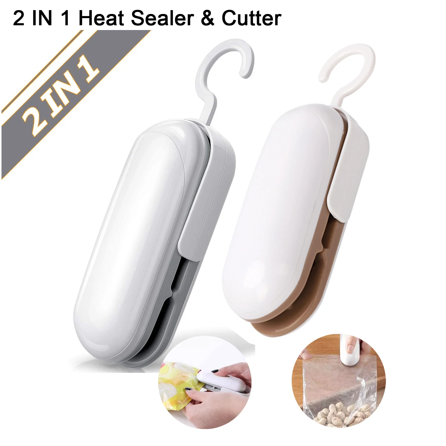 

Small Useful Kitchen Gadget 2 IN 1Food RE-Sealer Plastic Bag Heat Sealing Handheld Snack Sealer Machine With Bag Cutter 2 Packs