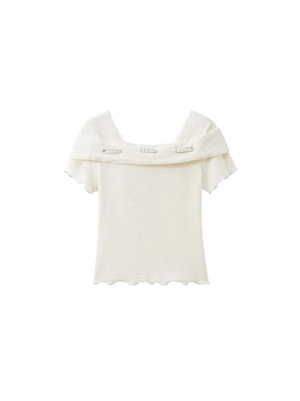 College Style Short Sleeve T-Shirt Women's New Summer Girl Student Dopamine Short Top  Knot Wood Ear  Banded Shirt