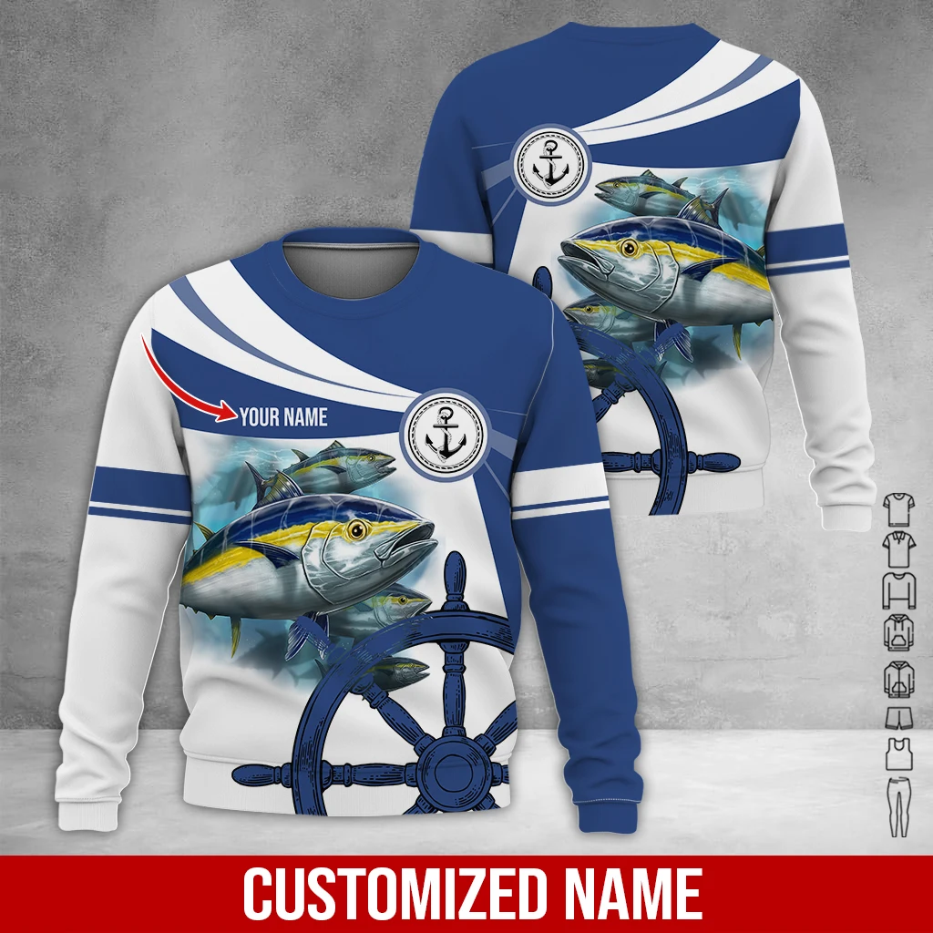 PLstar Cosmos Personalized Name Tuna Fishing 3D Printed Fashion Men's hooded pullover Unisex Casual Autumn zip-up hoodie QDY7