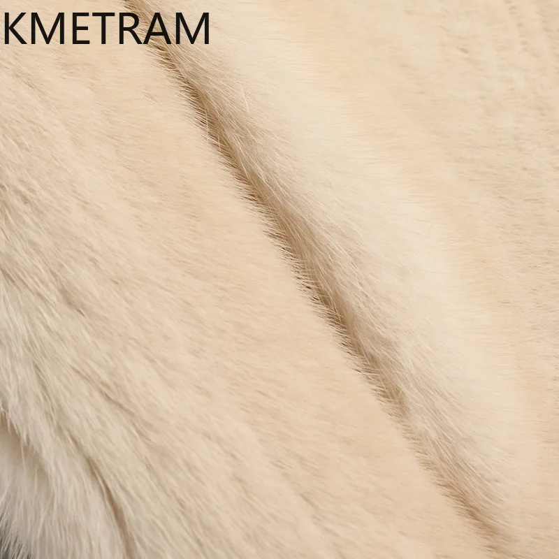 سترة نسائية فاخرة من فرو المنك لعام 100% بياقة واقفة معطف فرو حقيقي بيج ملابس شتوية للنساء سترات فروي 2025 Fourrure