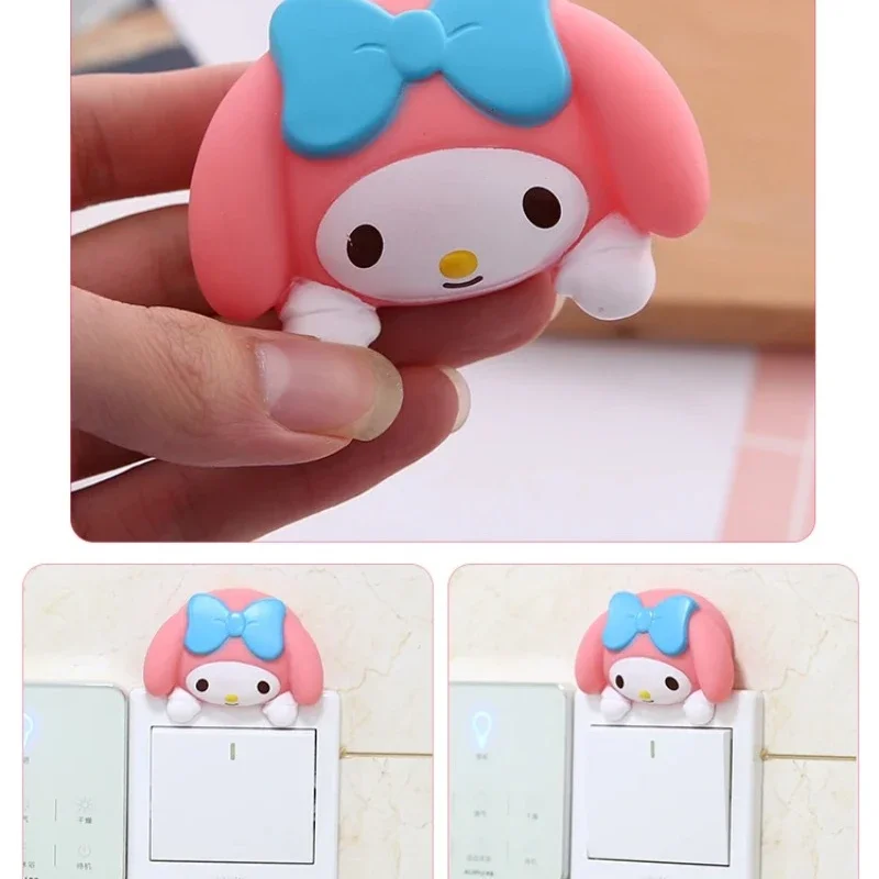 Sanria Kawaii Switch Sticker Anime Hello Kittys Kuromi Melody Creative Bedroom 3D Wall Socket Cover Plate Decor Home Ornaments