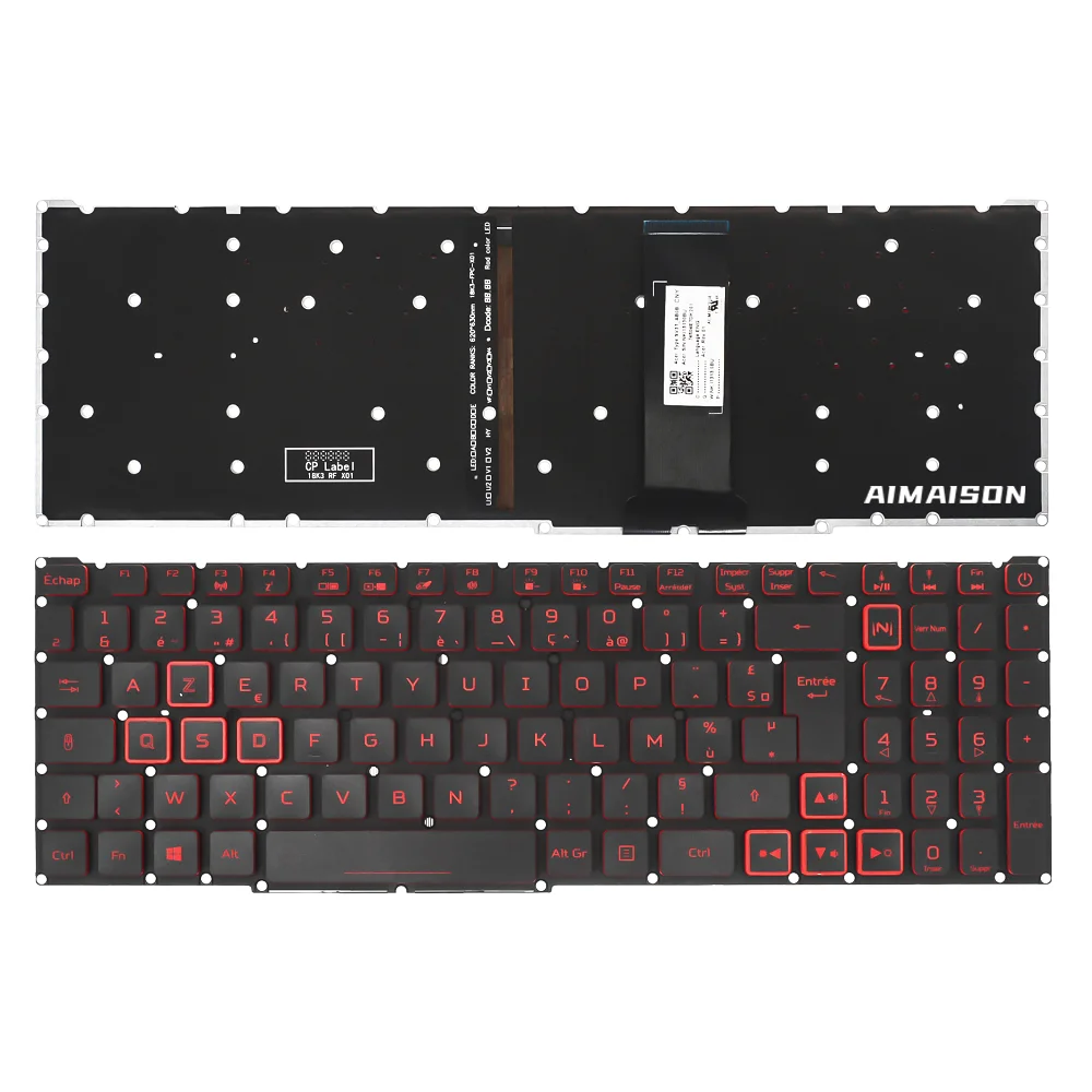 Keyboard Azerty French compatible with Acer Nitro 5 an515-43 an515-44 with backlight