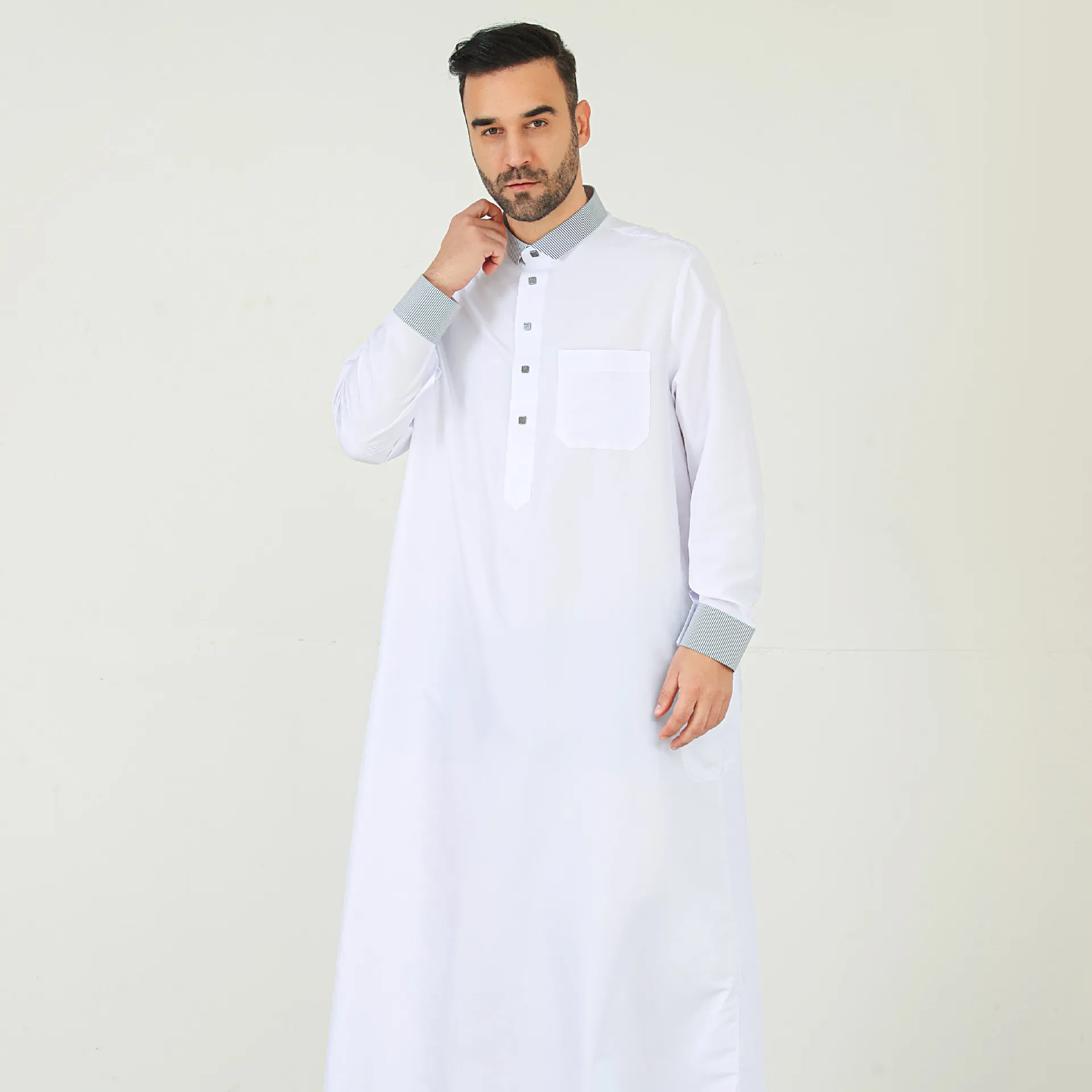رداء رجالي بعيد الفصح الأوسط جوبا ثوب رجالي مسلم بأكمام طويلة وياقة واقفة أبيض رمضان فضفاض عباية عربية قفطان دافق ديشداشا