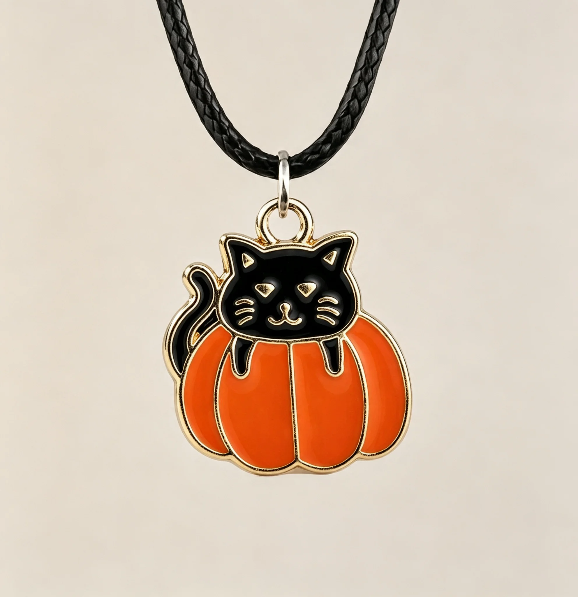Black Cat Pumpkin Statement Pendant Necklace Gothic Vintage Halloween Women Girls Holiday Party Jewelry Gift